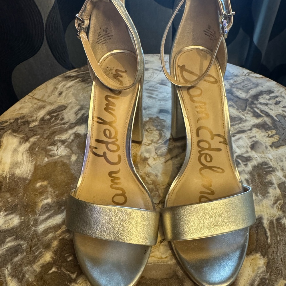 Sam Edelman Gold Block Heel Sandals